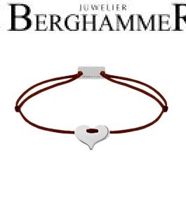 Filo Armband Textil Braun Herz 925 Silber rhodiniert 21200982