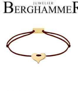 Filo Armband Textil Braun Herz 925 Silber gelbgold vergoldet 21201051