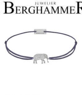 Filo Armband Textil Grau-Lila Elefant 925 Silber rhodiniert 21201872