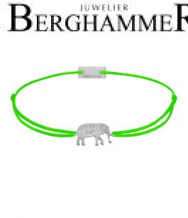 Filo Armband Textil Neon-Grün Elefant 925 Silber rhodiniert 21201882