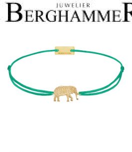 Filo Armband Textil Grasgrün Elefant 925 Silber gelbgold vergoldet 21201905