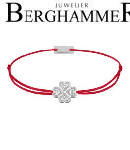 Filo Armband Textil Rot Kleeblatt 4L 925 Silber rhodiniert 21201936