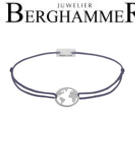 Filo Armband Textil Grau-Lila Weltkugel 925 Silber rhodiniert 21203249