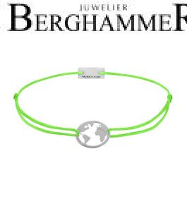 Filo Armband Textil Neon-Grün Weltkugel 925 Silber rhodiniert 21203259