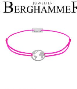 Filo Armband Textil Neon-Pink Weltkugel 925 Silber rhodiniert 21203263