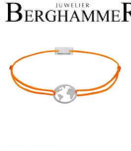 Filo Armband Textil Neon-Orange Weltkugel 925 Silber rhodiniert 21203264