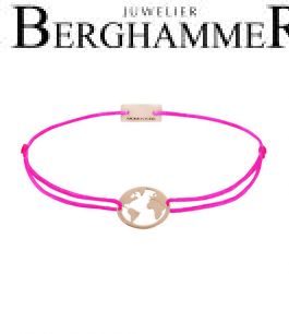 Filo Armband Textil Neon-Pink Weltkugel 925 Silber roségold vergoldet 21203311