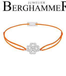 Filo Armband Textil Neon-Orange Kleeblatt 925 Silber rhodiniert 21203575