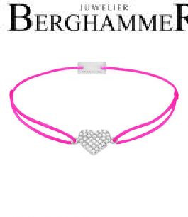 Filo Armband Textil Neon-Pink Herz Pavé 925 Silber rhodiniert 21203621