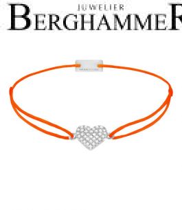 Filo Armband Textil Neon-Orange Herz Pavé 925 Silber rhodiniert 21203622