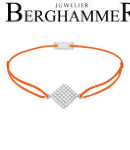 Filo Armband Textil Neon-Orange Quadrat Pavé 925 Silber rhodiniert 21203718